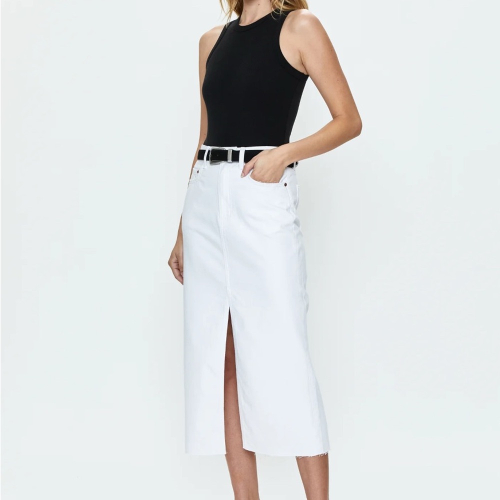 Elegant White Jean Midi Skirt